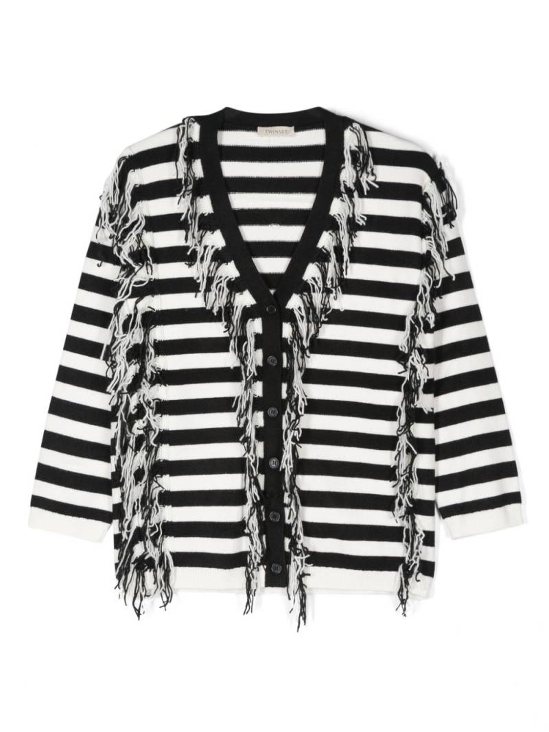 TWINSET Kids fringed striped cardigan - Black von TWINSET Kids