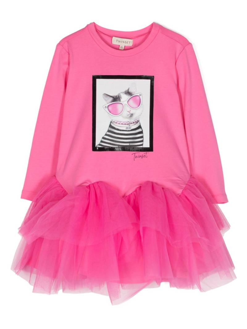 TWINSET Kids graphic-print ruffled tulle minidress - Pink von TWINSET Kids