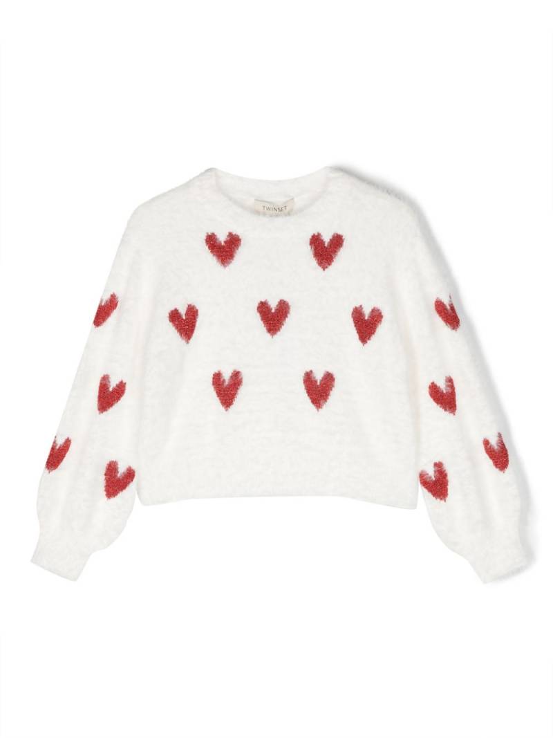 TWINSET Kids heart-embroidered brushed jumper - White von TWINSET Kids