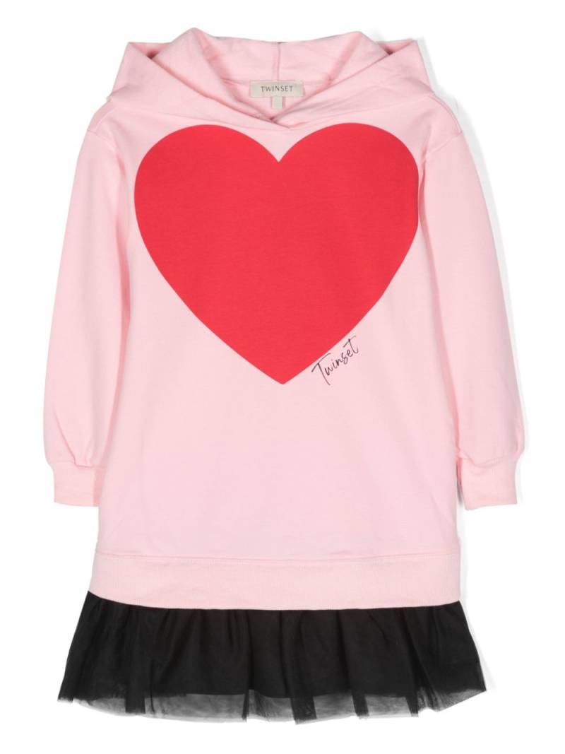 TWINSET Kids heart-motif tulle hooded minidress - Pink von TWINSET Kids