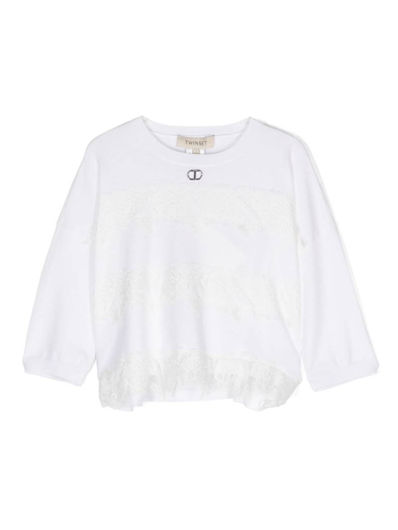 TWINSET Kids lace-detail knitted top - White von TWINSET Kids