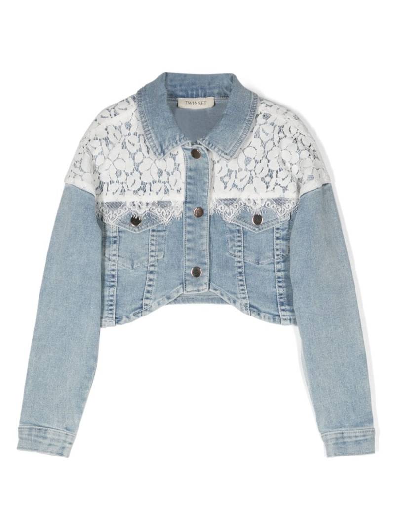 TWINSET Kids lace-detailed cropped denim jacket - Blue von TWINSET Kids