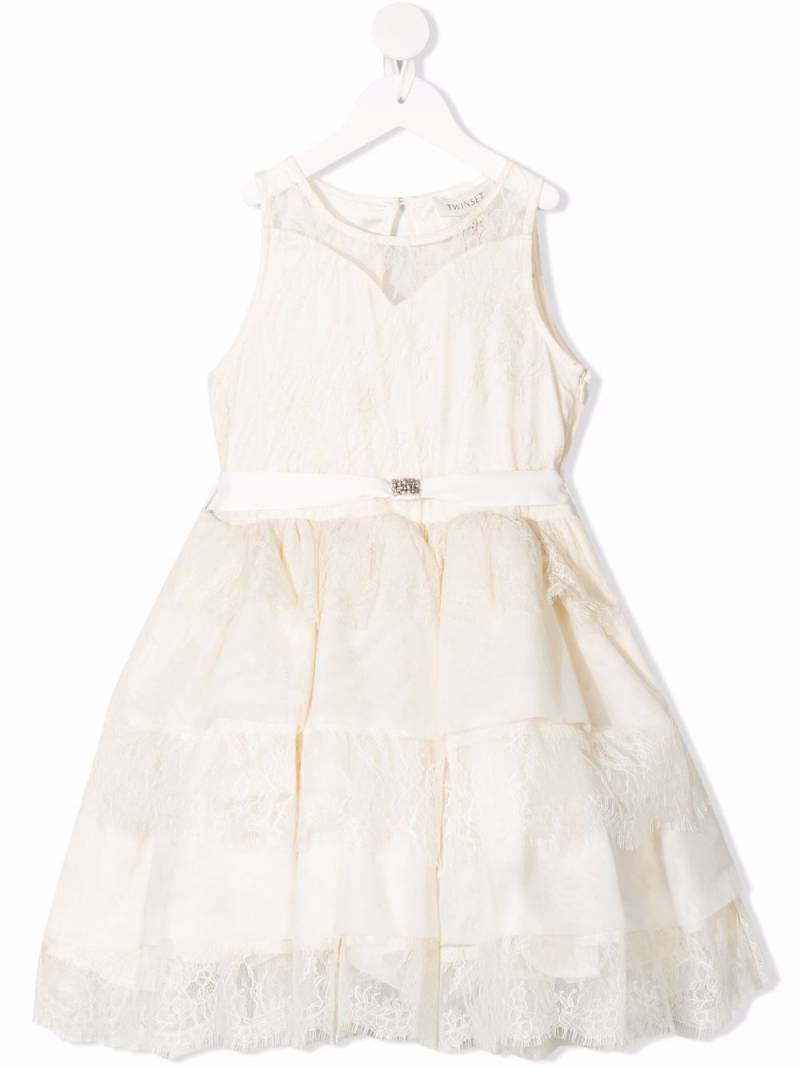 TWINSET Kids lace-patterned layered dress - White von TWINSET Kids