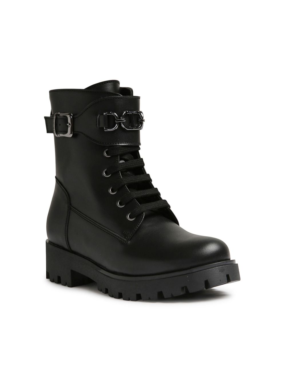 TWINSET Kids leather combat boots - Black von TWINSET Kids