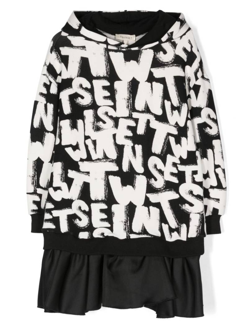 TWINSET Kids logo-lettering print layered dress - Black von TWINSET Kids