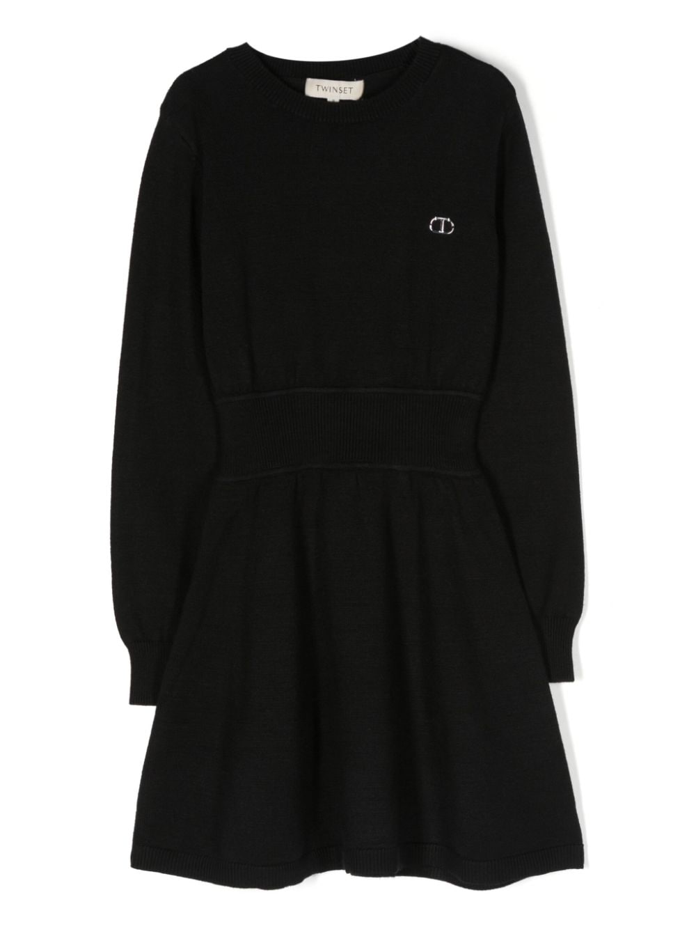 TWINSET Kids logo-plaque flared knitted dress - Black von TWINSET Kids