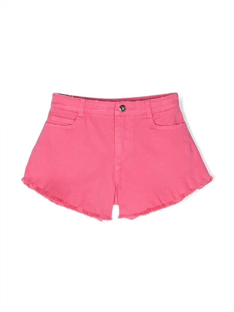 TWINSET Kids logo-plaque frayed shorts - Pink von TWINSET Kids