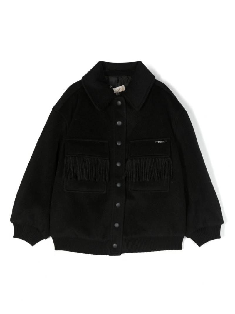 TWINSET Kids logo-plaque fringed jacket - Black von TWINSET Kids