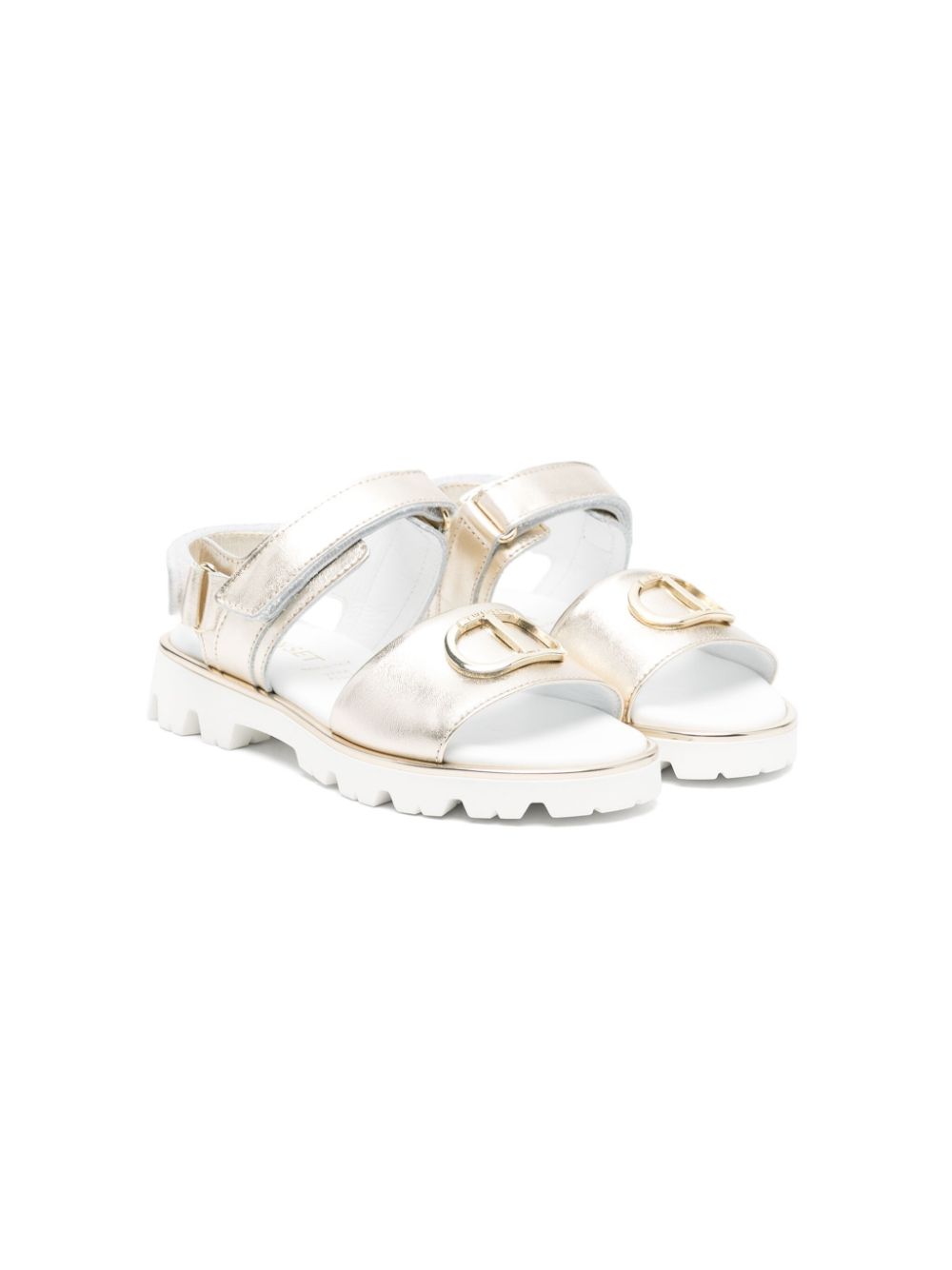 TWINSET Kids logo-plaque leather sandals - Gold von TWINSET Kids