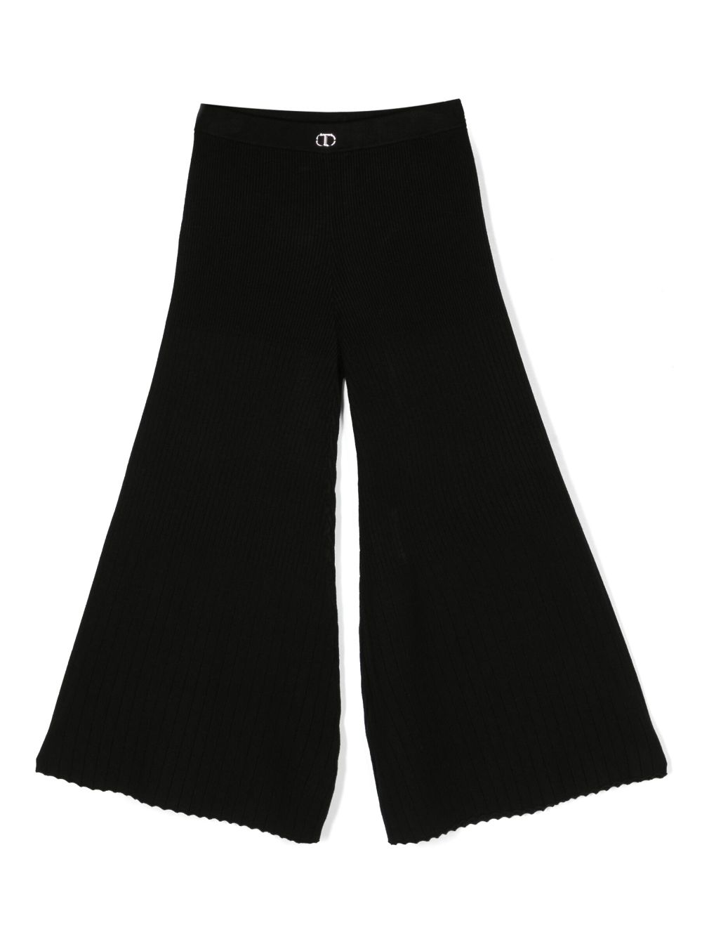 TWINSET Kids logo-plaque wide-leg trousers - Black von TWINSET Kids