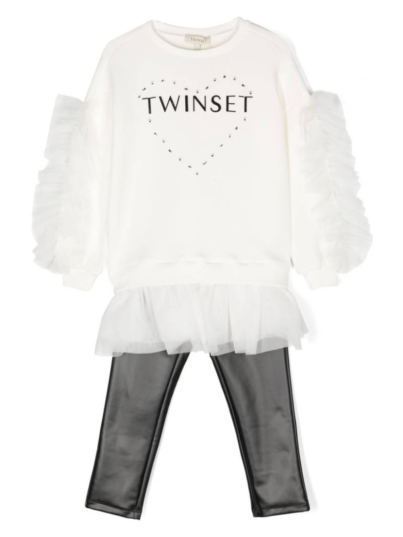 TWINSET Kids logo-print ruffled sweatshirt legging set - Neutrals von TWINSET Kids