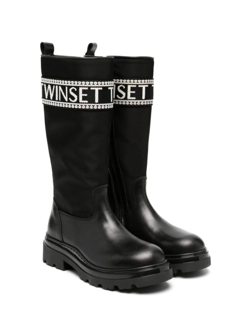 TWINSET Kids logo-tape knee-high boots - Black von TWINSET Kids