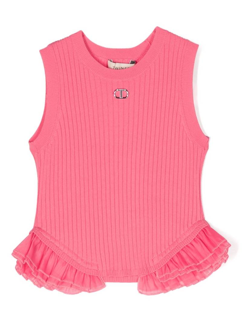 TWINSET Kids ruffle-hem logo-plaque top - Pink von TWINSET Kids