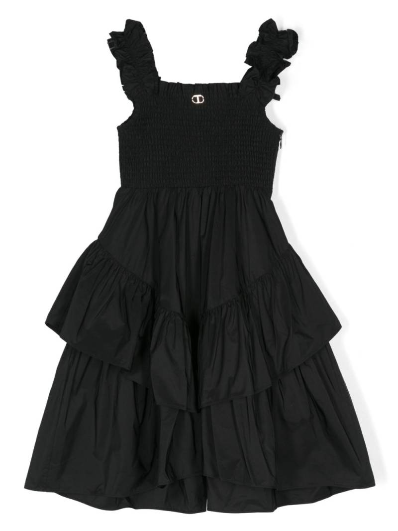 TWINSET Kids shirred-panel cotton tiered dress - Black von TWINSET Kids