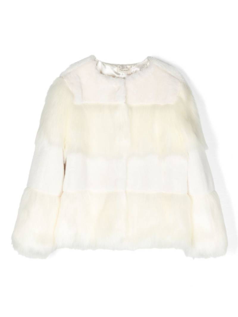 TWINSET Kids striped faux-fur jacket - White von TWINSET Kids