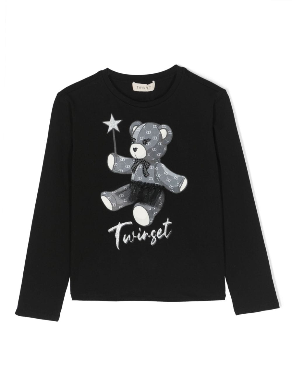 TWINSET Kids teddy bear-print cotton-blend T-shirt - Black von TWINSET Kids