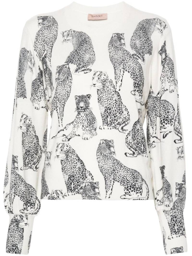 TWINSET Jaguar print knitted jumper - White von TWINSET