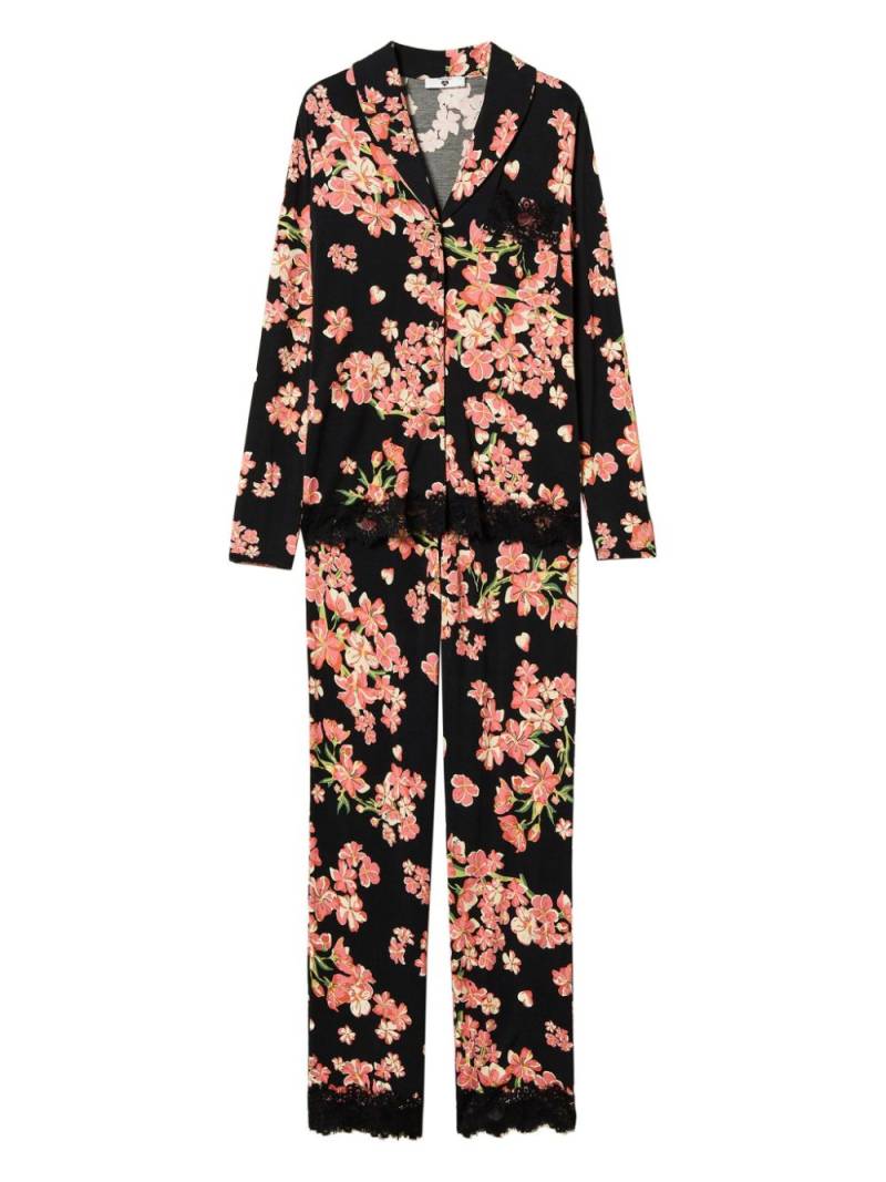 TWINSET Mannish-print lace-trim pajamas - Black von TWINSET