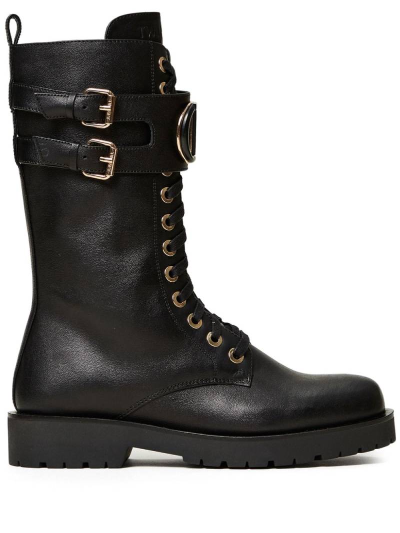 TWINSET Oval T leather combat boots - Black von TWINSET