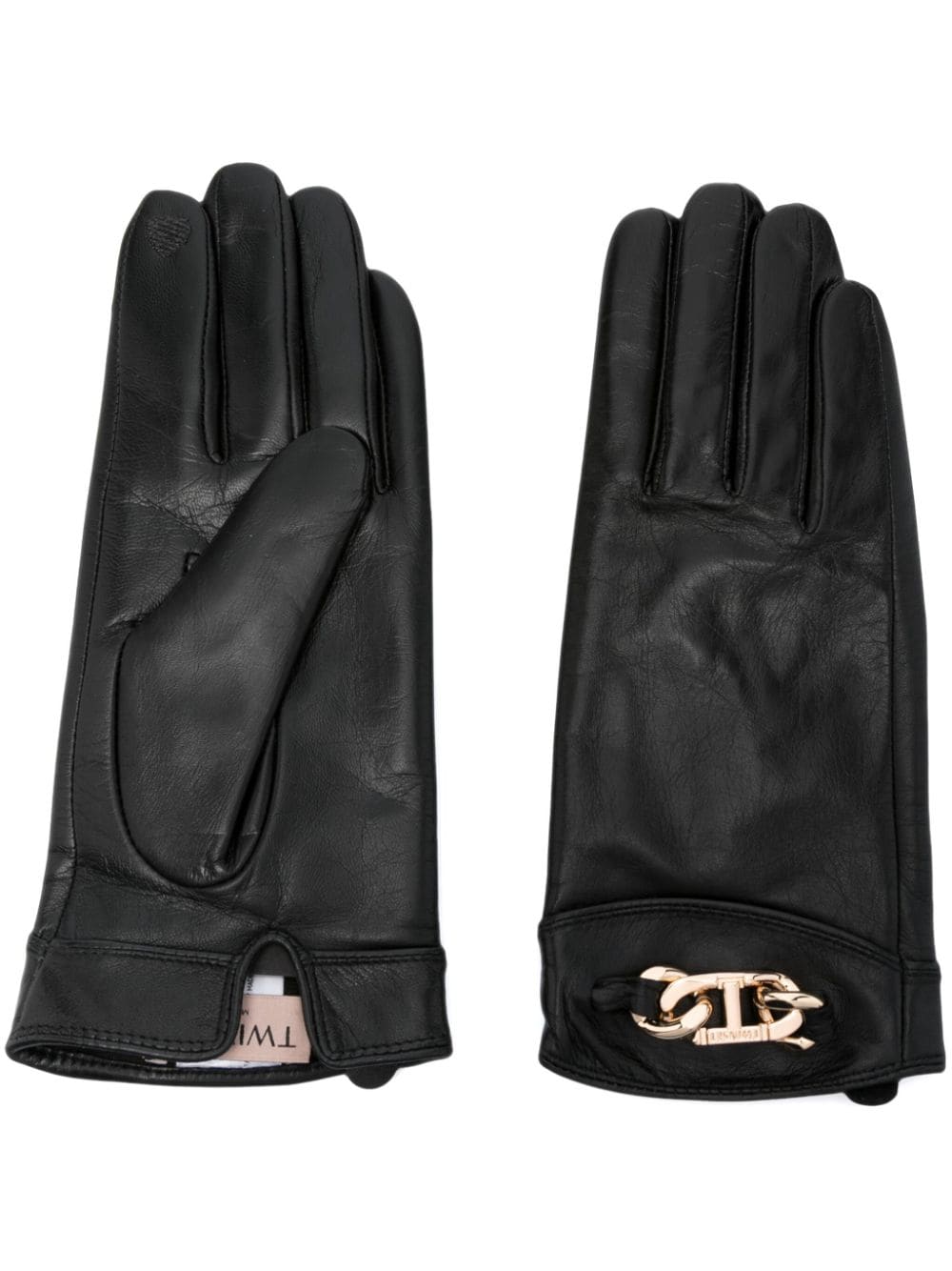 TWINSET Oval T leather gloves - Black von TWINSET
