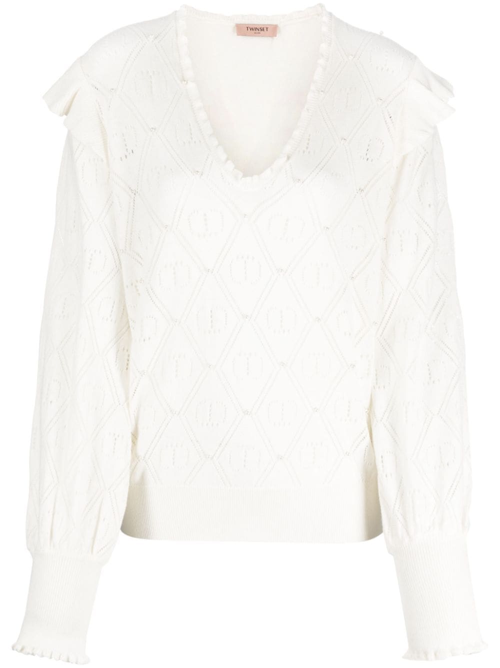 TWINSET Oval T pearl-embellished jumper - White von TWINSET