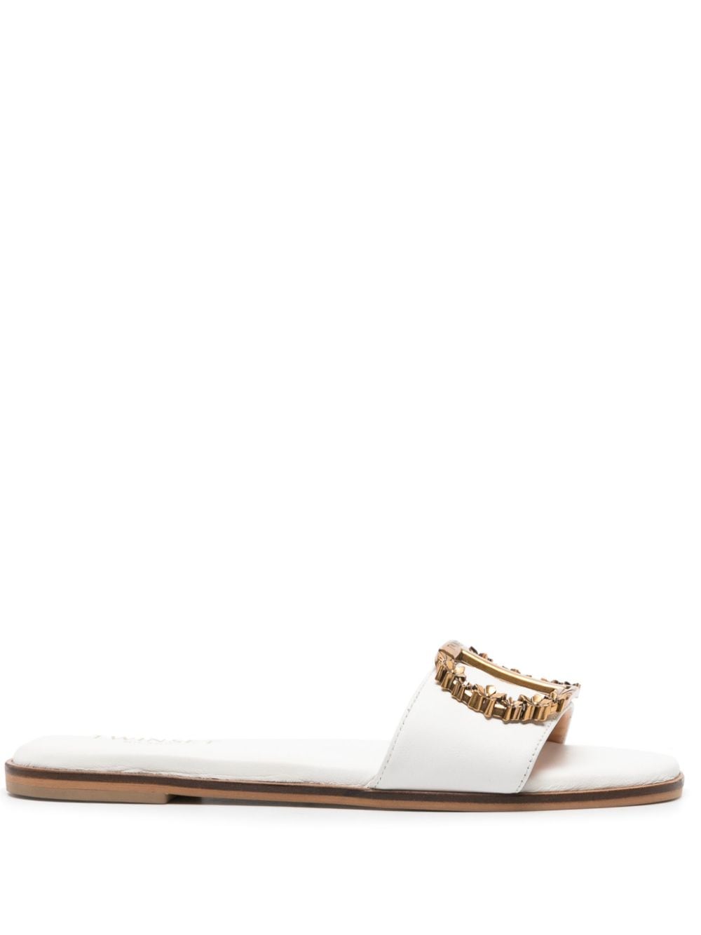 TWINSET Oval T-plaque leather slides - White von TWINSET