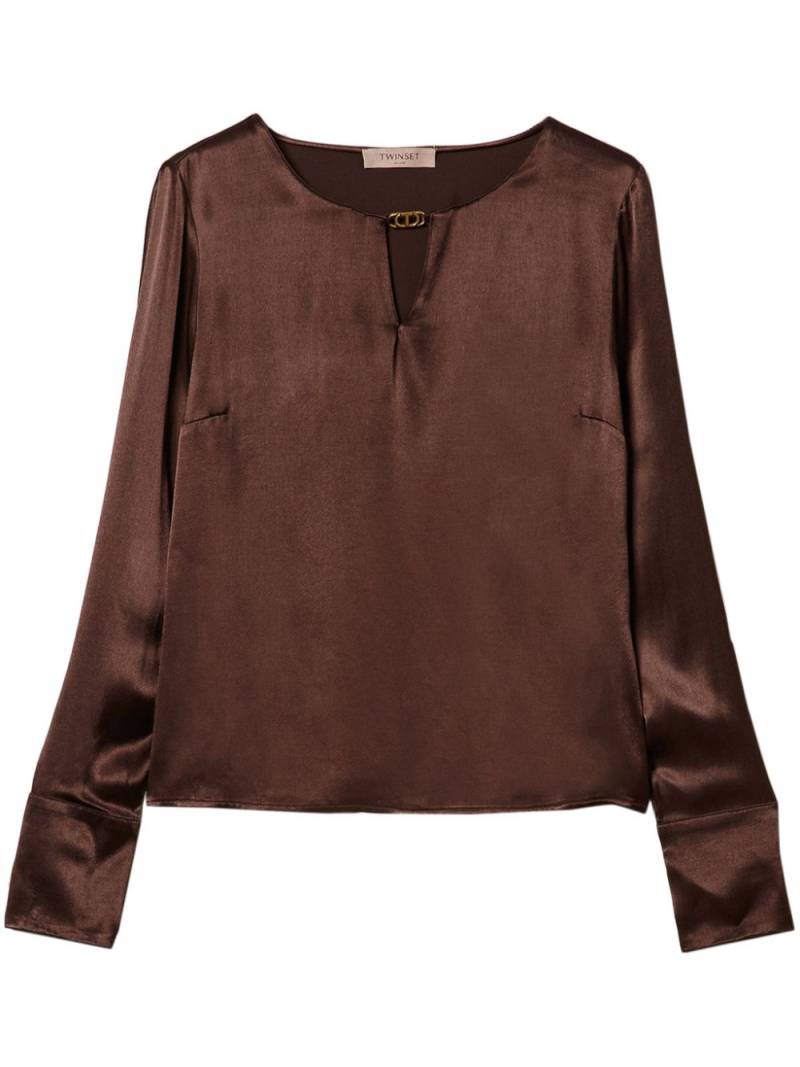 TWINSET appliqué-logo satin blouse - Brown von TWINSET