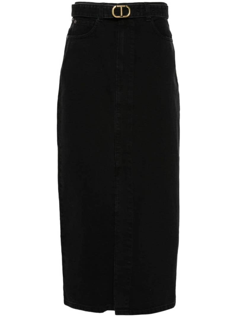 TWINSET belted denim midi skirt - Black von TWINSET