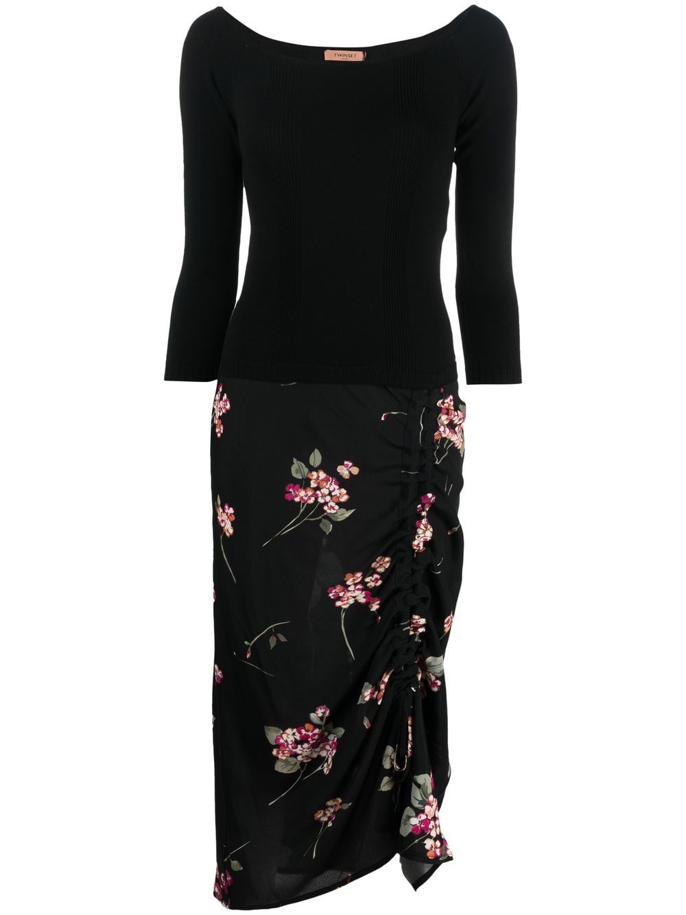 TWINSET draped floral-print midi dress - Black von TWINSET