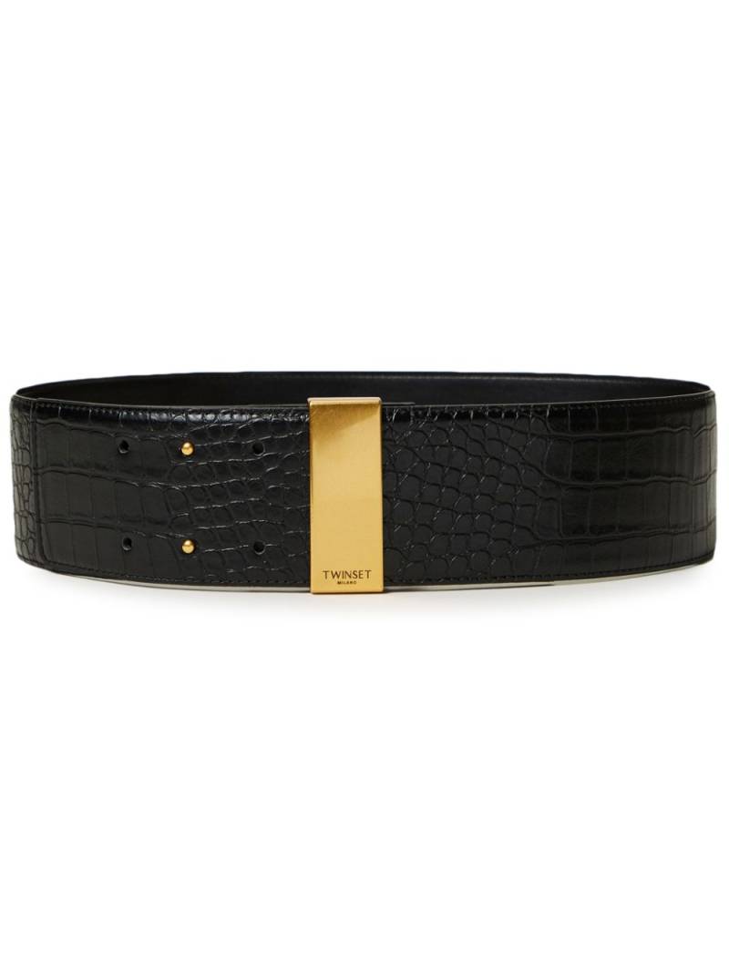 TWINSET embossed crocodile high-waisted belt - Black von TWINSET