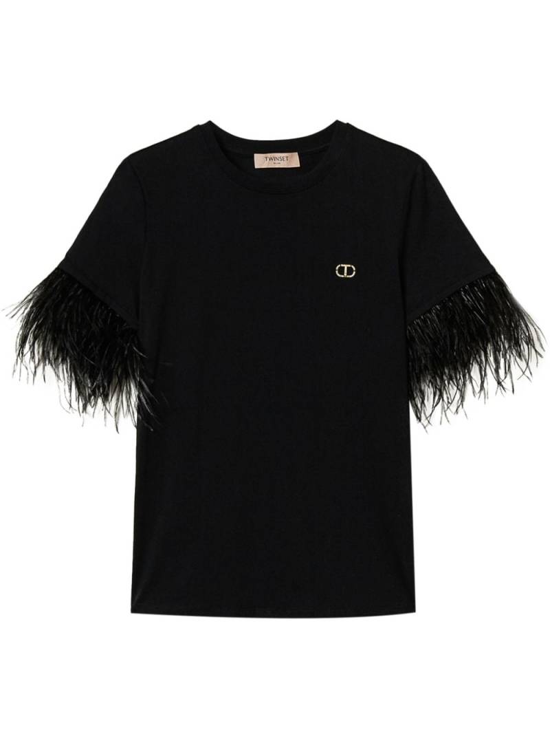 TWINSET feather-detailing T-shirt - Black von TWINSET