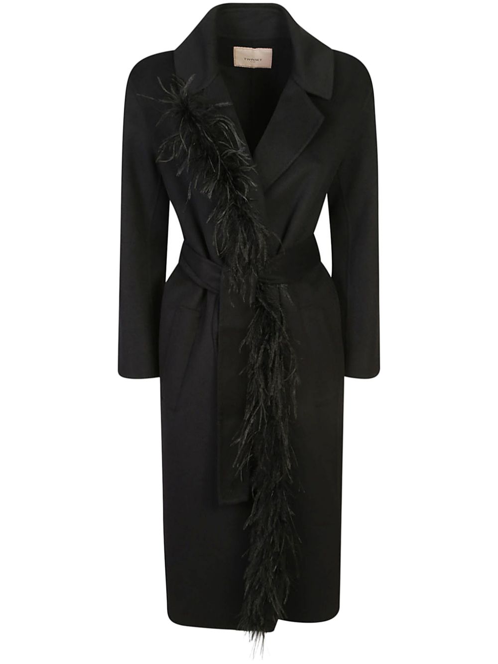 TWINSET feather-trim coat - Black von TWINSET