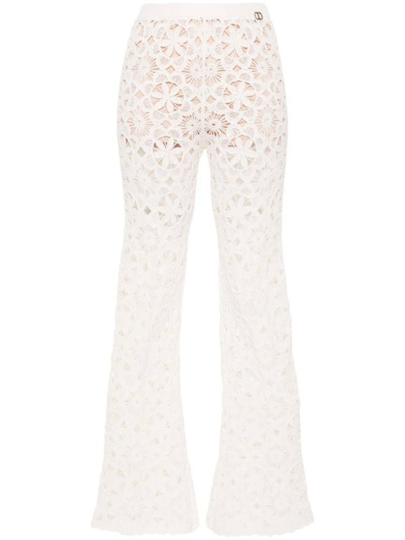 TWINSET floral-crochet flared trousers - Neutrals von TWINSET