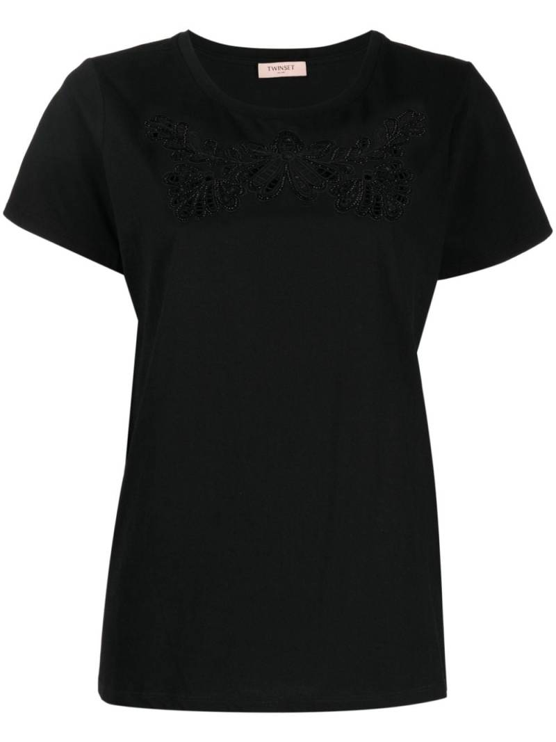 TWINSET floral-embellished cotton T-shirt - Black von TWINSET