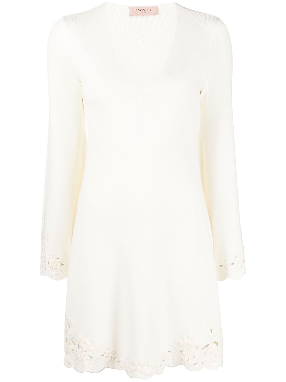 TWINSET floral-embroidered knitted minidress - Neutrals von TWINSET