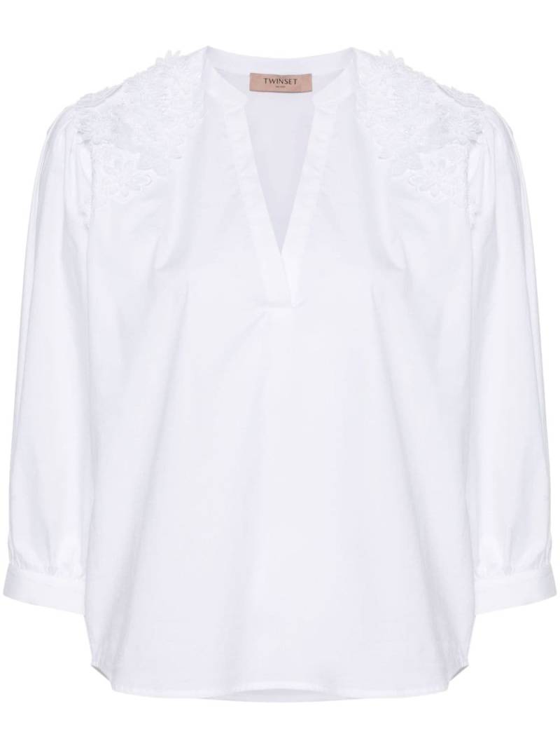 TWINSET floral lace appliqué poplin blouse - White von TWINSET