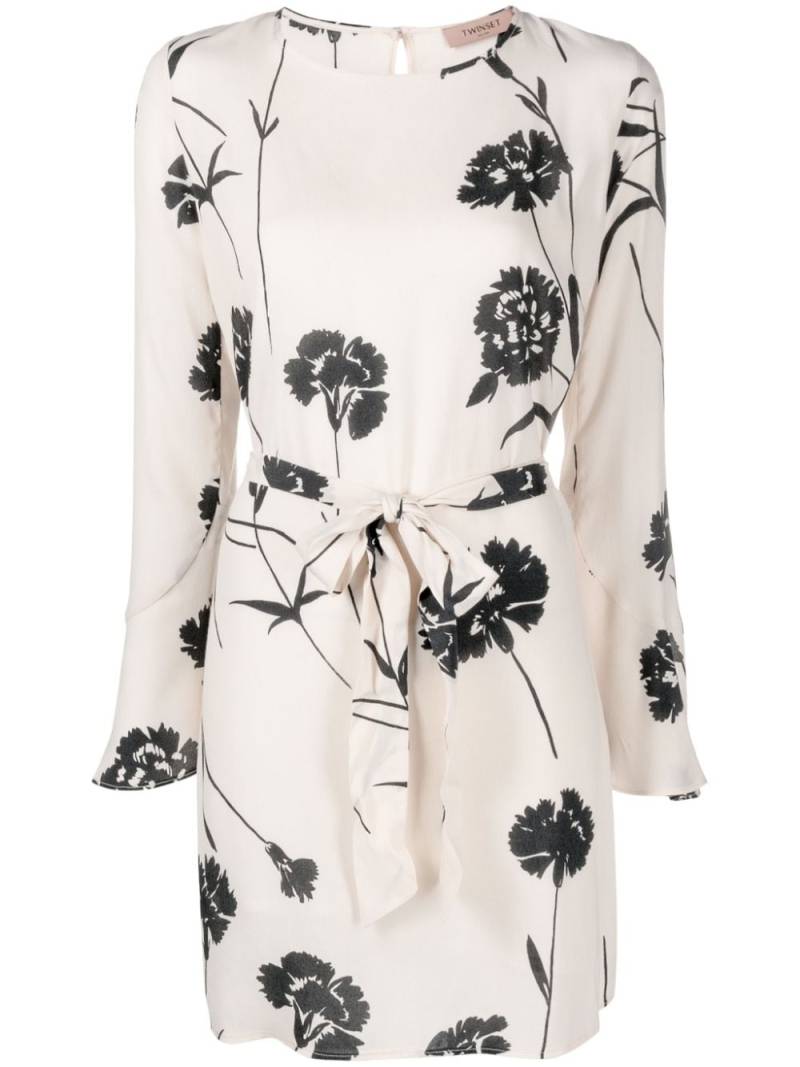 TWINSET floral-print belted minidress - Neutrals von TWINSET