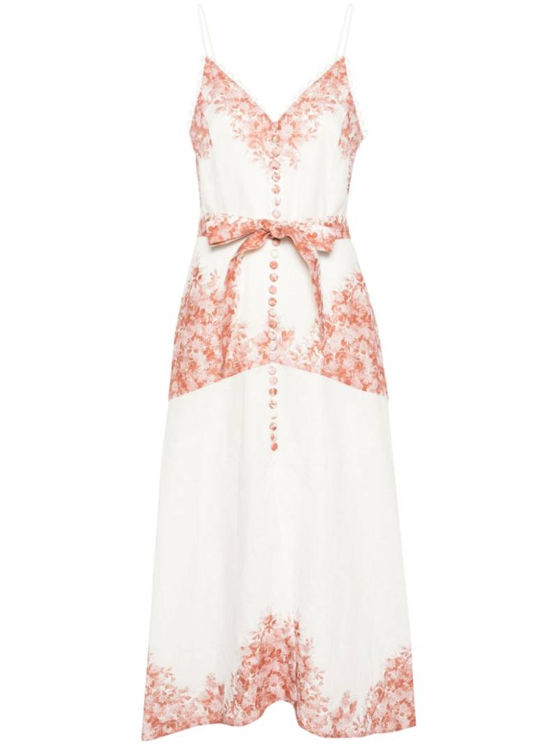 TWINSET floral-print linen midi dress - Neutrals von TWINSET