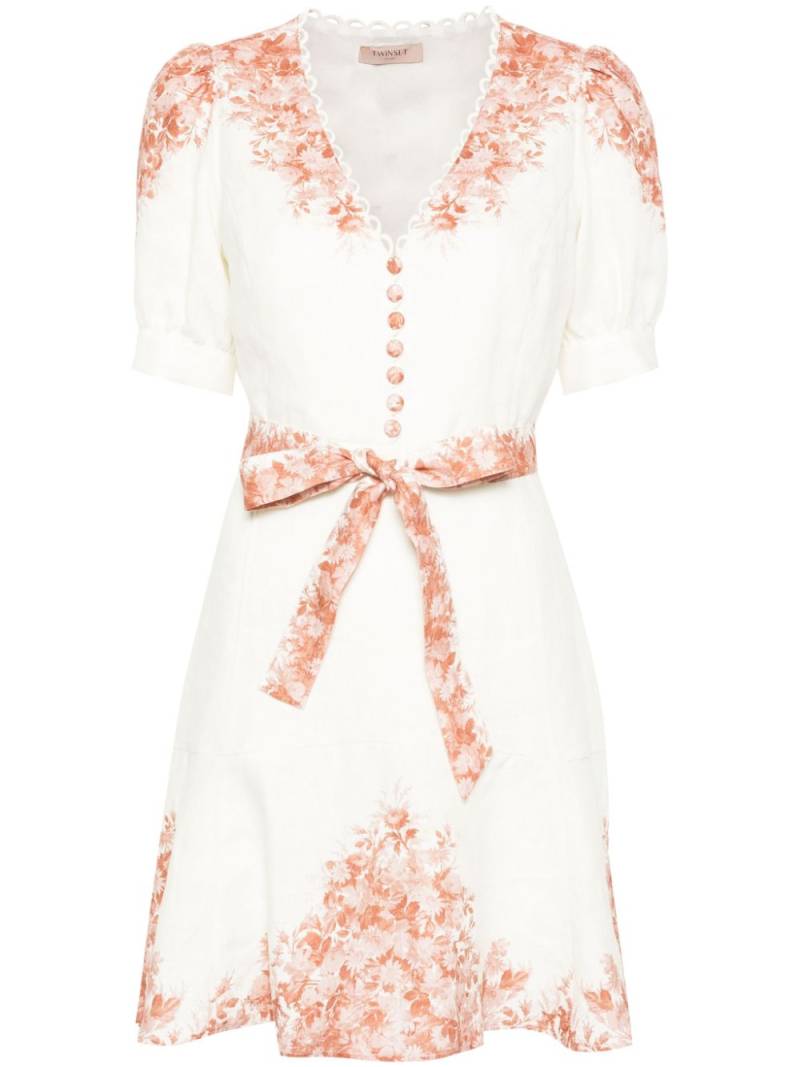 TWINSET floral-print linen mini dress - Neutrals von TWINSET