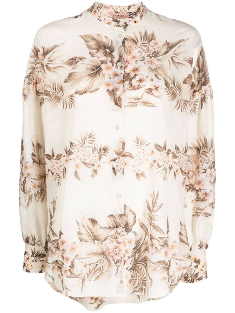 TWINSET floral-print long-sleeved blouse - Neutrals von TWINSET