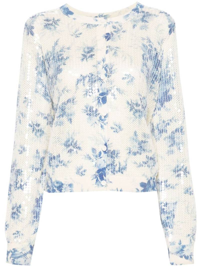 TWINSET floral-print oprn-knit cardigan - Neutrals von TWINSET