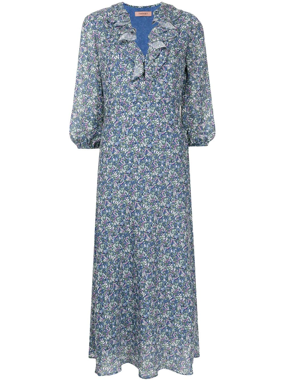 TWINSET floral-print ruffled long dress - Blue von TWINSET