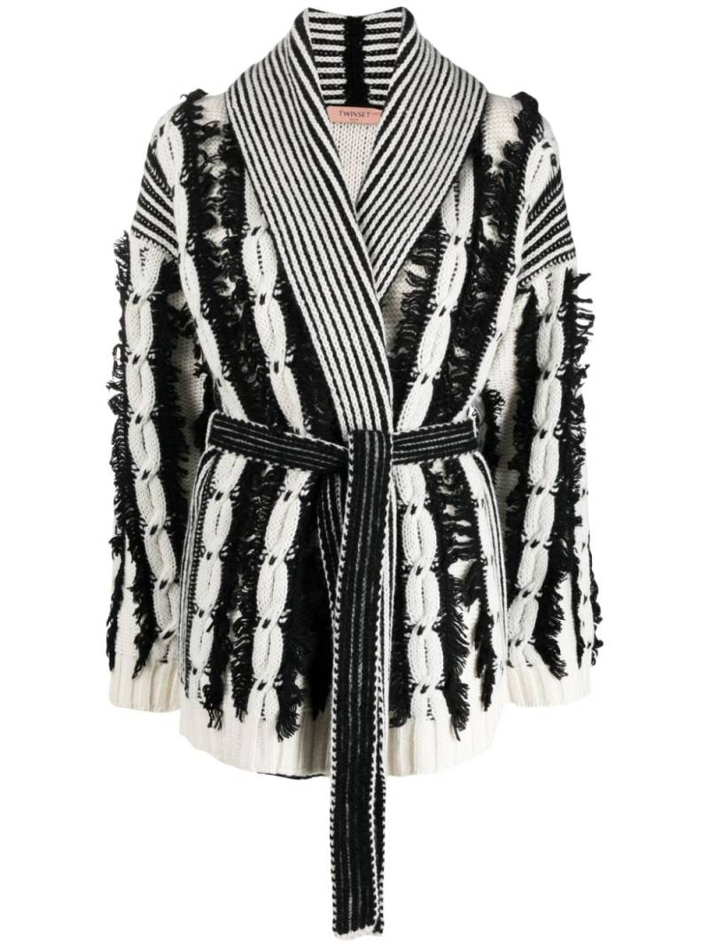 TWINSET fringed belted cardigan - Black von TWINSET