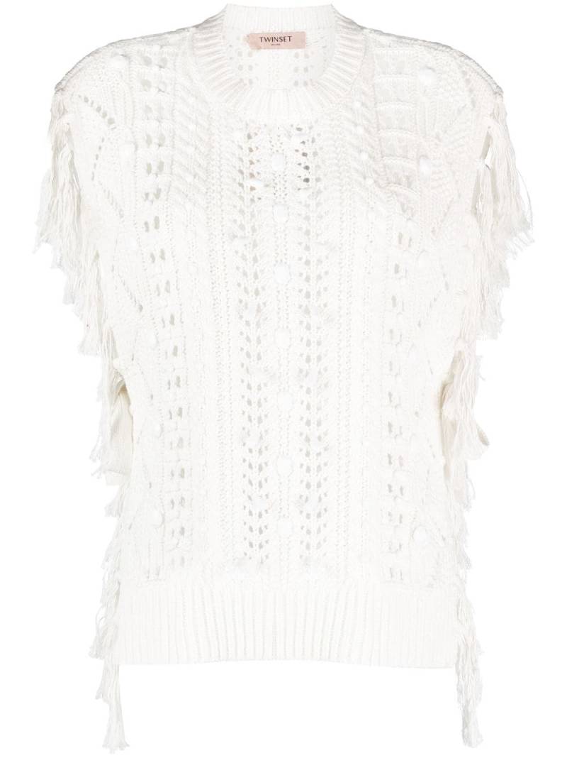 TWINSET fringed open-knit top - White von TWINSET
