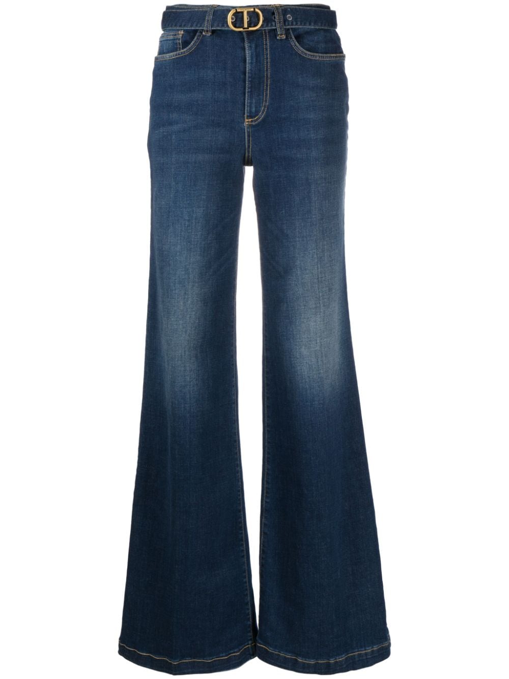 TWINSET gold-tone logo plaque high-waisted wide-leg jeans - Blue von TWINSET