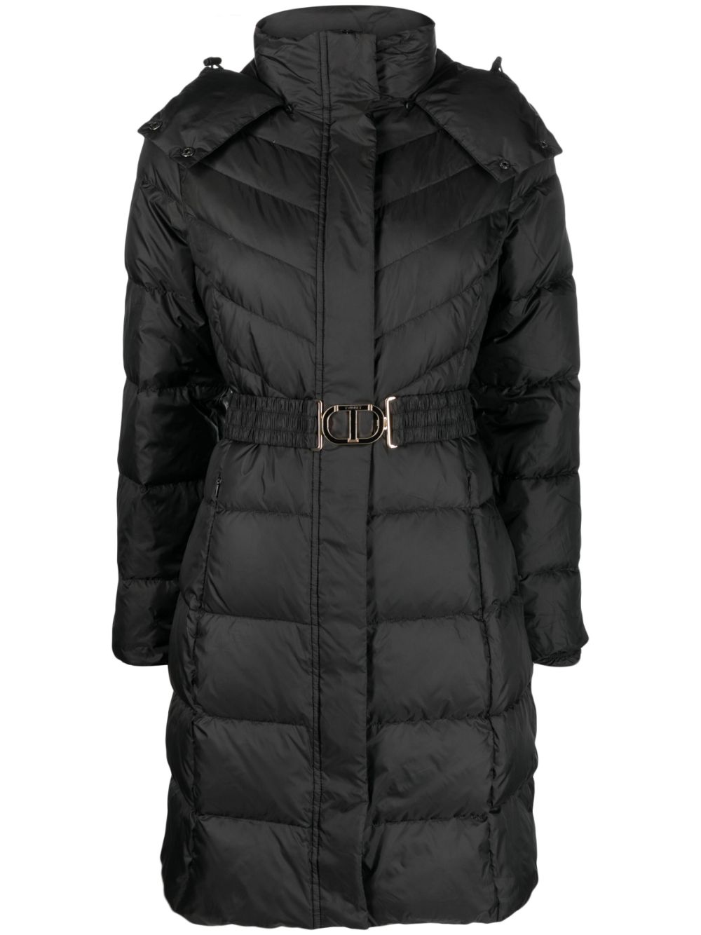 TWINSET hooded belted puffer coat - Black von TWINSET