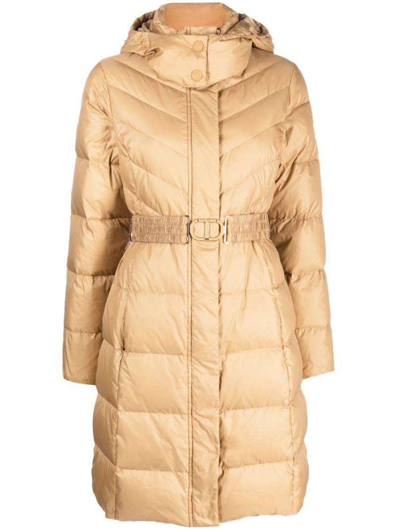 TWINSET hooded belted puffer coat - Neutrals von TWINSET