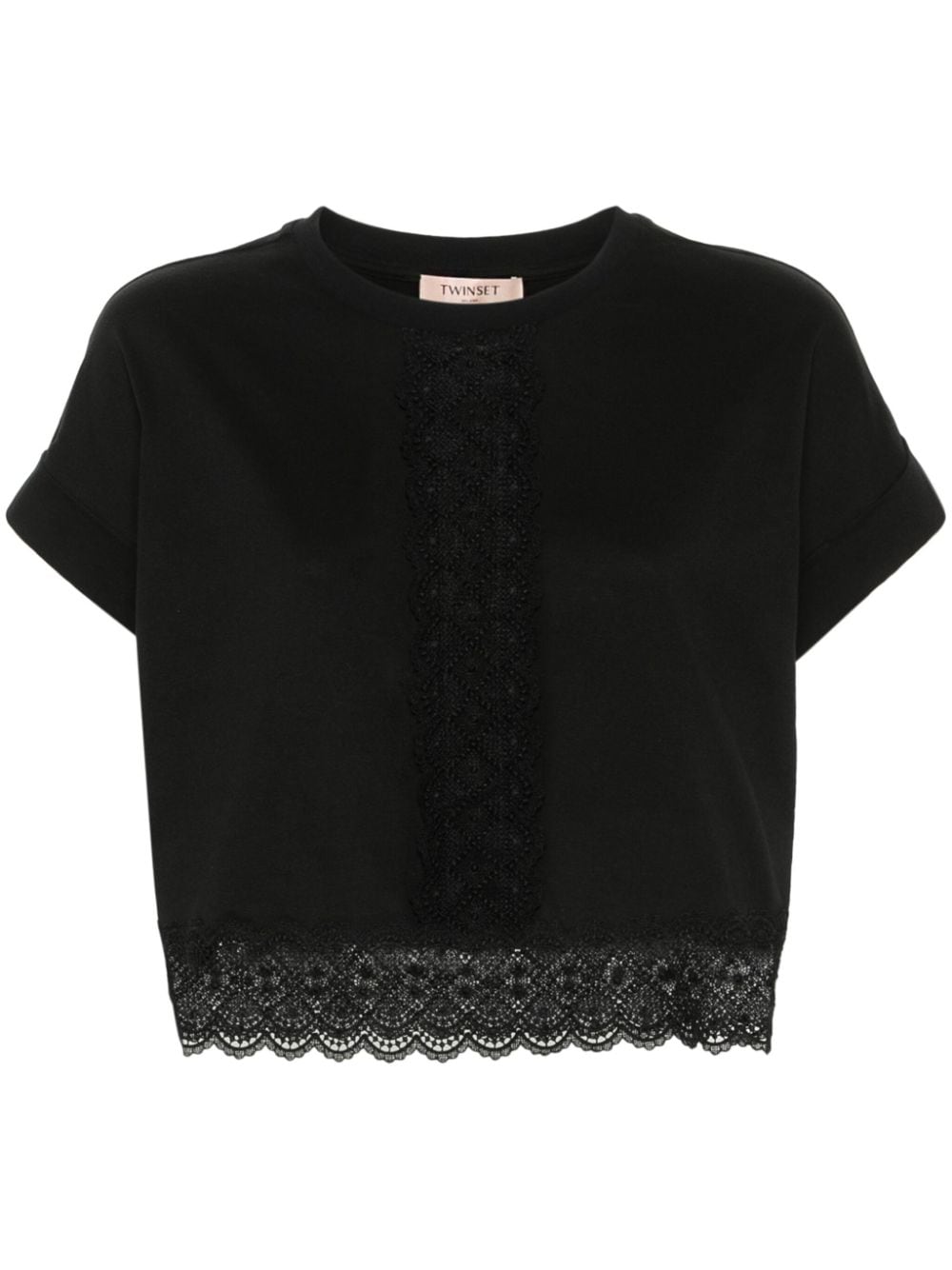 TWINSET lace-detail cropped T-shirt - Black von TWINSET
