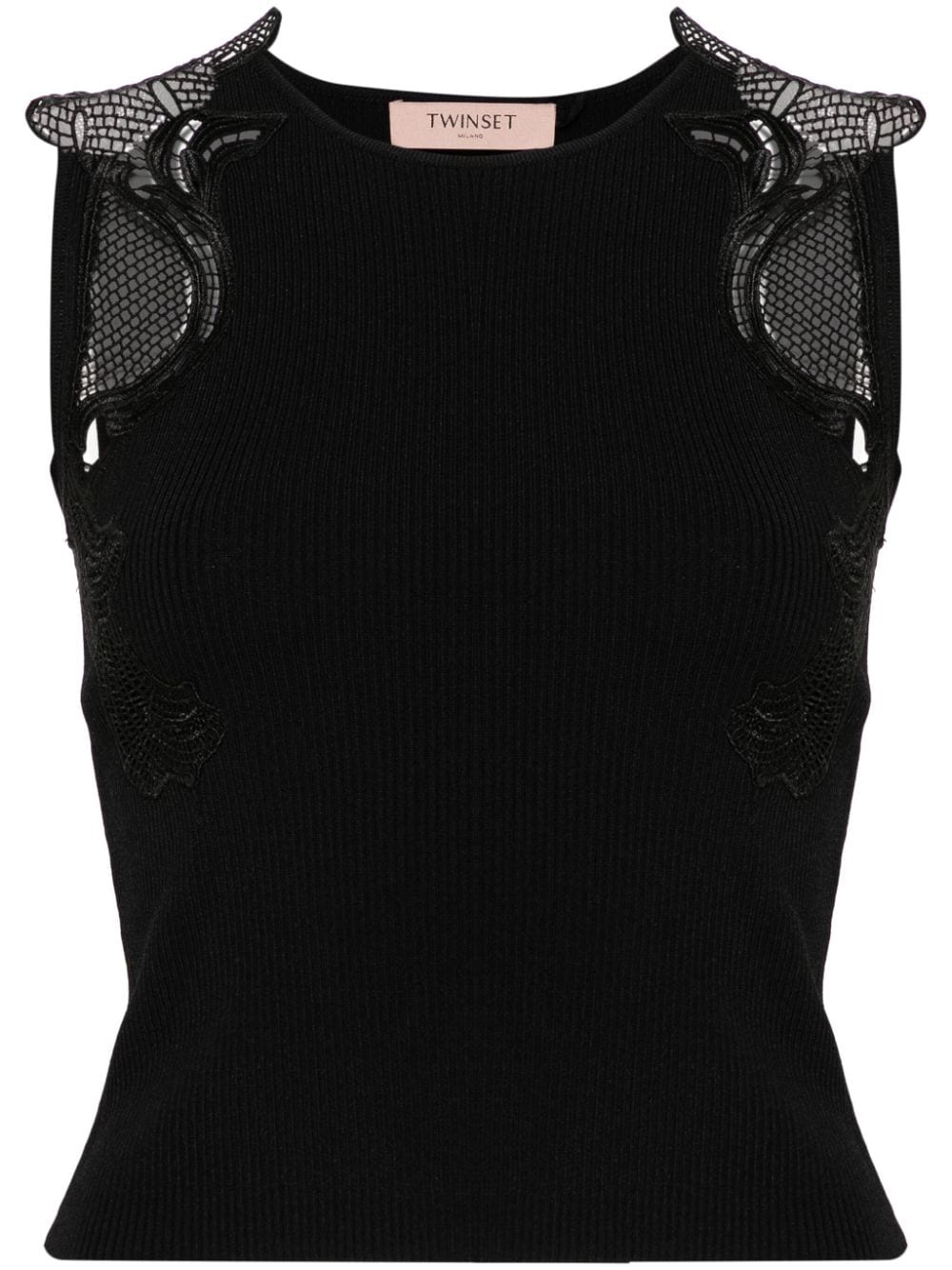 TWINSET lace-detail ribbed-knit top - Black von TWINSET