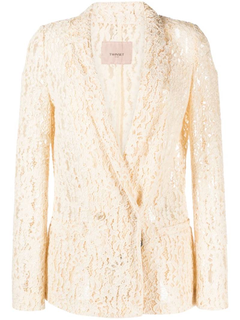 TWINSET lace double-breasted blazer - Neutrals von TWINSET